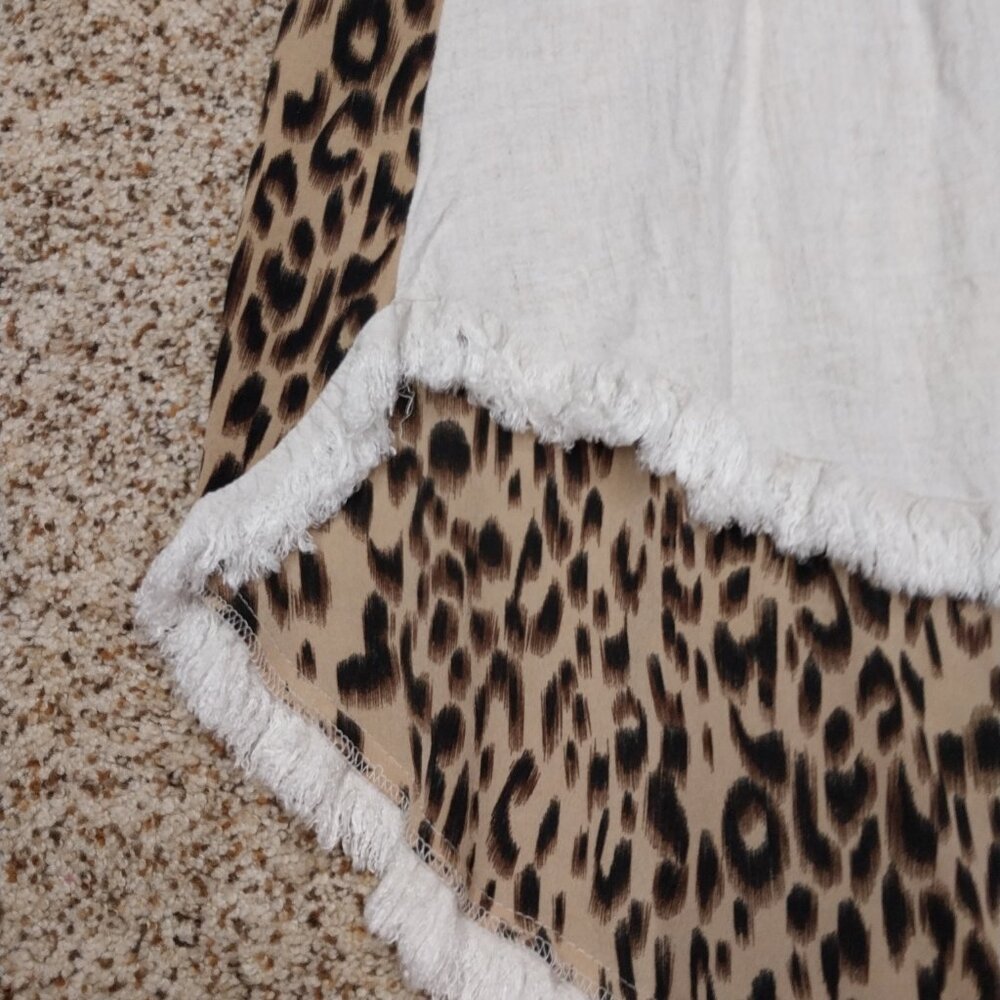 3535 Size Large Umgee Animal Print Linen High Low Dress with Fringe. - Picture 2 of 6